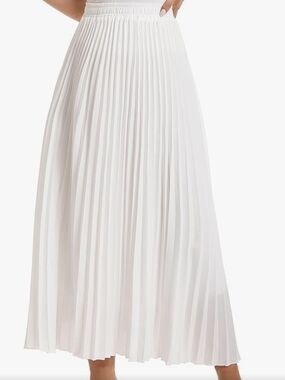 White Pleated Maxi Skirt with Elastic Waist